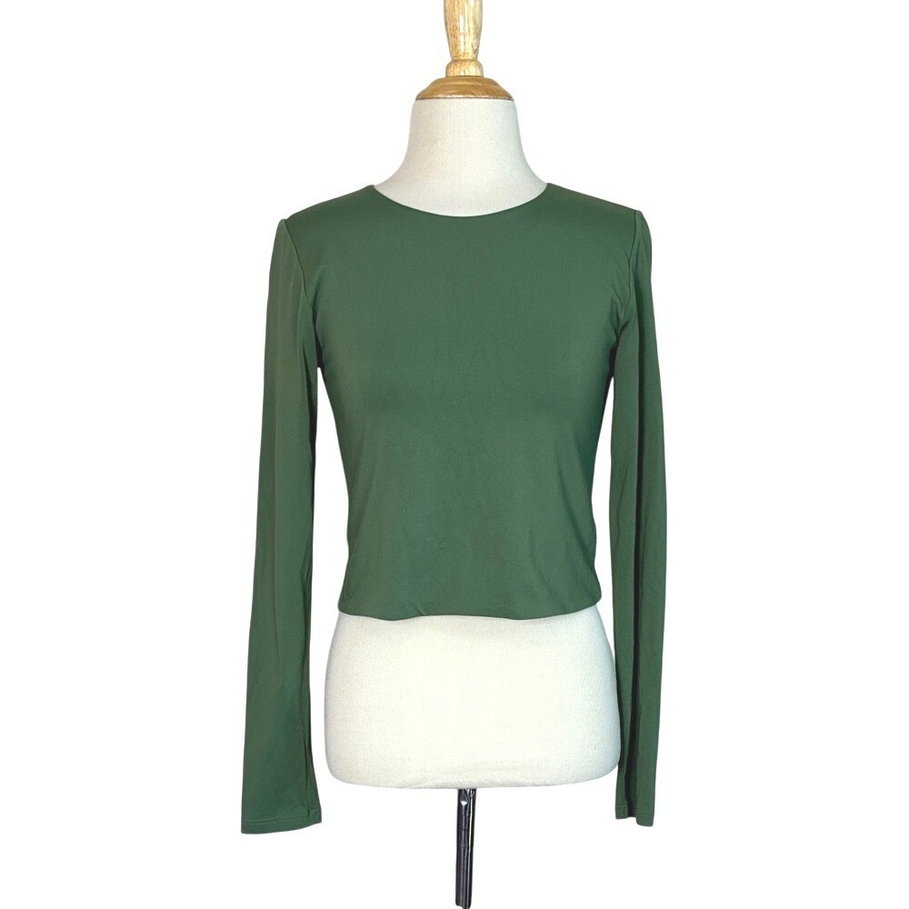 BABATON Contour Large Green Double Knit Long Sleeve Cropped Top Fitted Aritzia